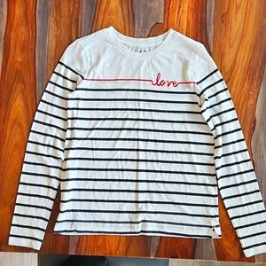 Like New "Love" shirt, Loft, Ladies XS, Cute, Striped, White, Red and Black